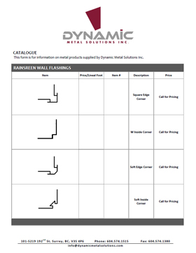 Dynamic Metals Catalogue